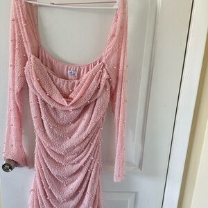 Pink Beaded Long Sleeve Dress